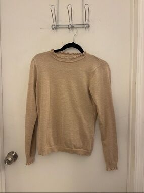 Renuar Cream Ruffle-Trim Crew Neck Sweater